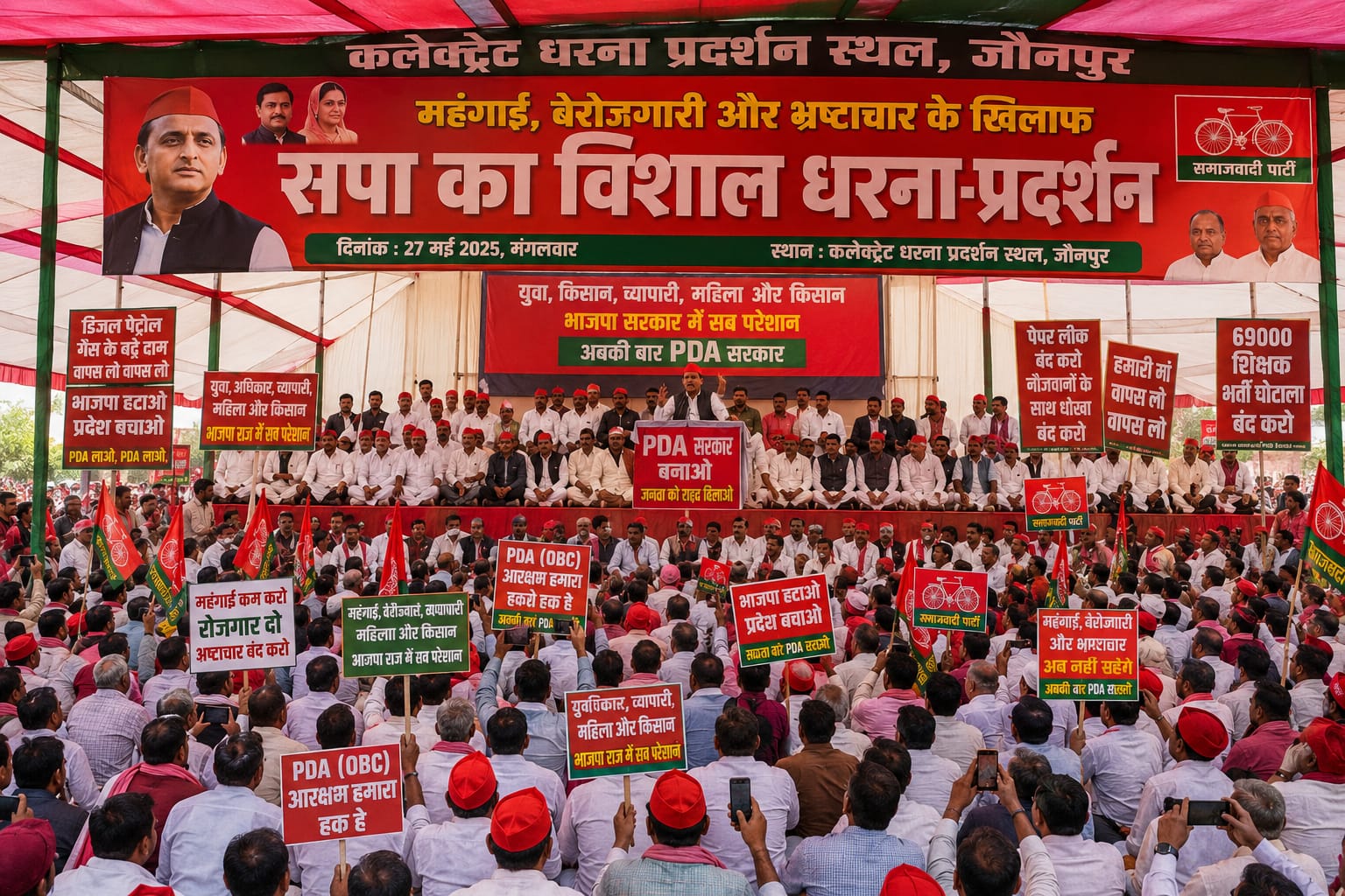 महंगाई, बेरोजगारी और भ्रष्टाचार के खिलाफ सपा का कलेक्ट्रेट पर विशाल धरना-प्रदर्शन
