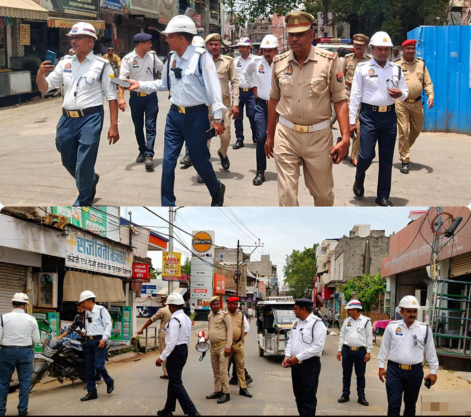 जाम से राहत के लिए सड़क पर उतरी यातायात पुलिस, अतिक्रमण हटाकर काटे चालान
