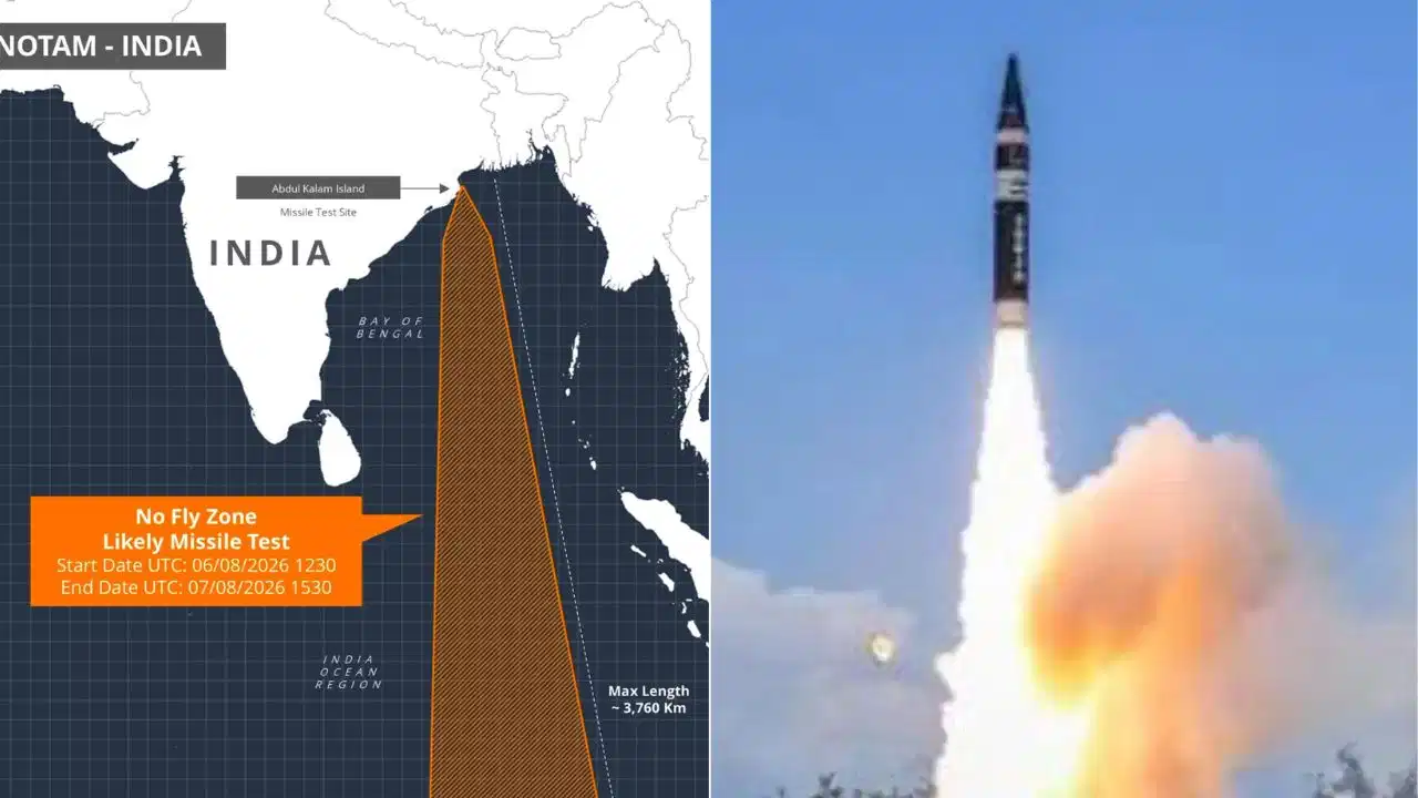 भारत की लंबी दूरी की मिसाइल टेस्ट की तैयारी, ओडिशा तट पर 3,760 किमी का NOTAM जारी