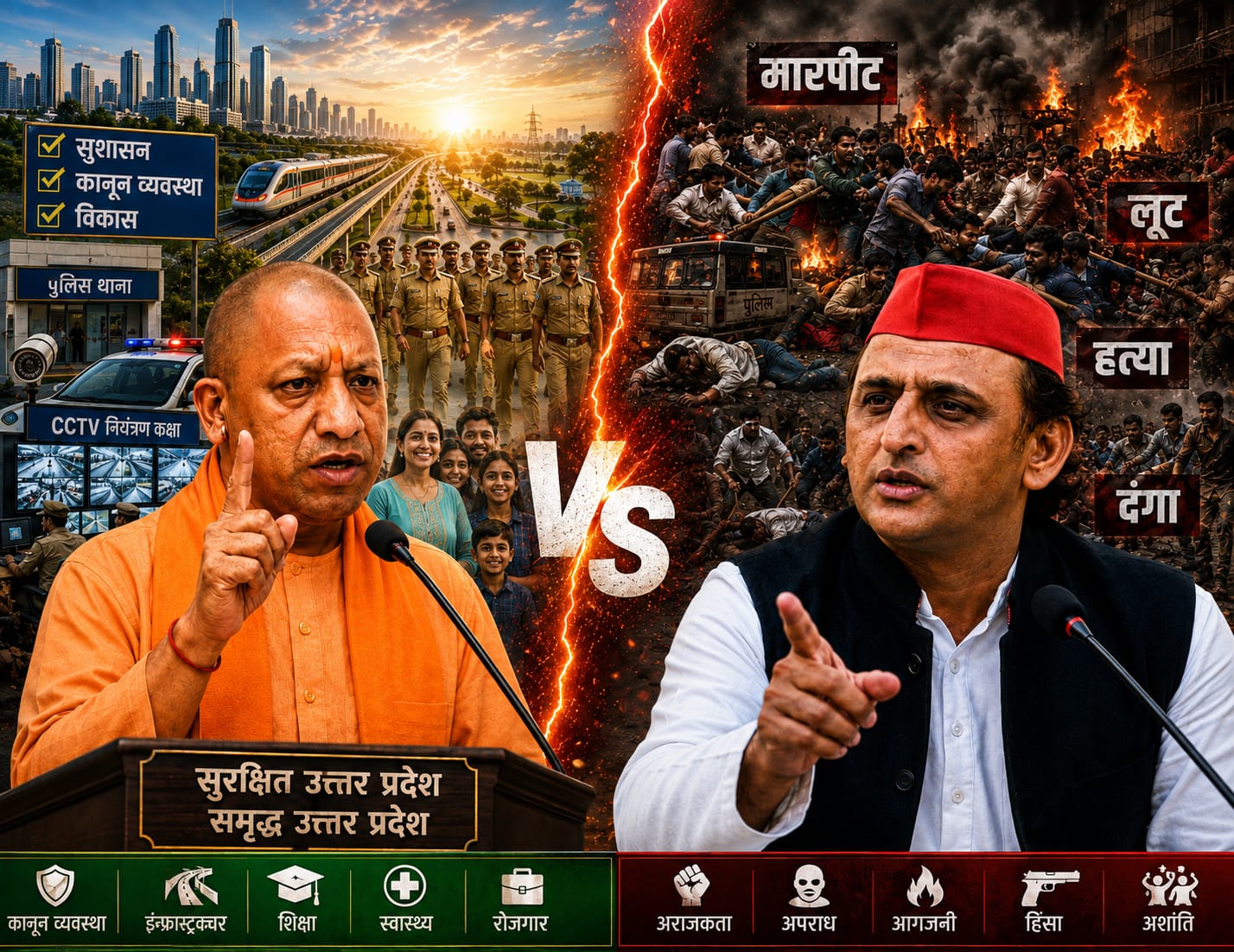 अखिलेश सरकार के पांच वर्षों और योगी सरकार के पांच वर्षों के तुलनात्मक पुलिस आंकड़ों में कई अपराधों में कमी का दावा।           आमोद कुमार 